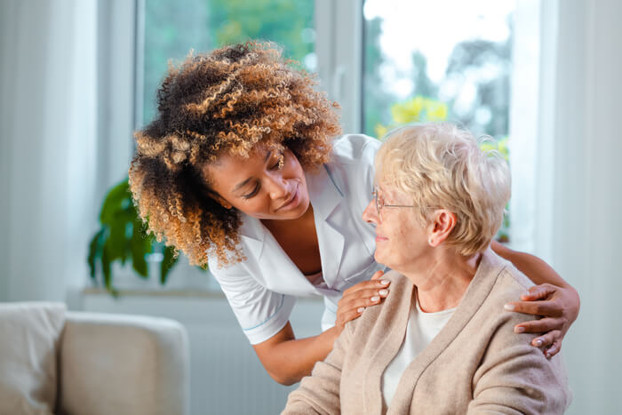 Home nurse taking care of a senior woman Home nurse, Domiciliary care, Bury St Edmunds.